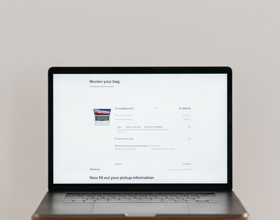 A laptop showing an online checkout page