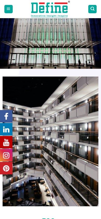 Define Hardware website on a phone: the Define Hardware homepage with a glass-fronted building hero