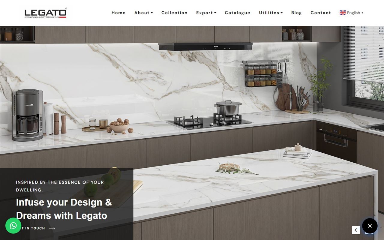 Legato Porcelano website on desktop: the Legato Porcelano homepage for a porcelain slab manufacturer