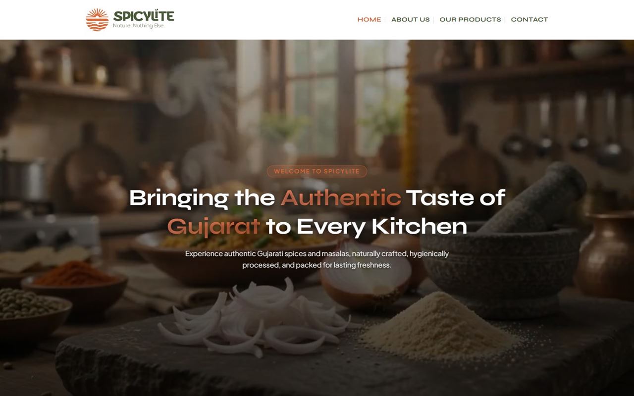 Spicy Lite website on desktop: the Spicy Lite homepage for a spices and masala brand