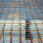 Steel bars laid for a concrete slab, ready for cover blocks and concrete