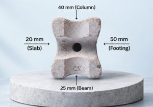 PM Spacers 4-way cover block that gives 20 mm, 25 mm, 40 mm or 50 mm cover
