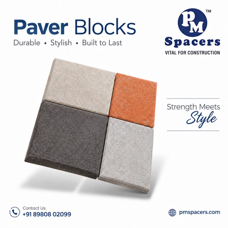 PM Spacers paver blocks in grey, dark grey and red