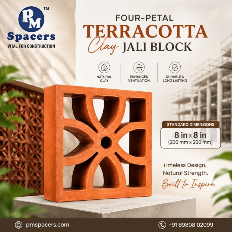 PM Spacers four petal terracotta clay jali block